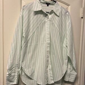 Express White and Green Striped Shirt